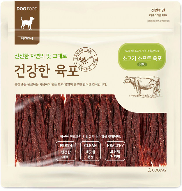 굿데이 강아지 건강한 육포, 소고기 소프트, 300g, 1개
