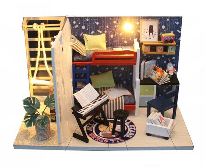 하우스 미니어처 DIY 키트 피아노방, 혼합 색상, 1개