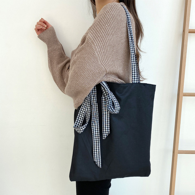 고앤비 체크무늬 리본 캐주얼 여성 에코백 bg1038