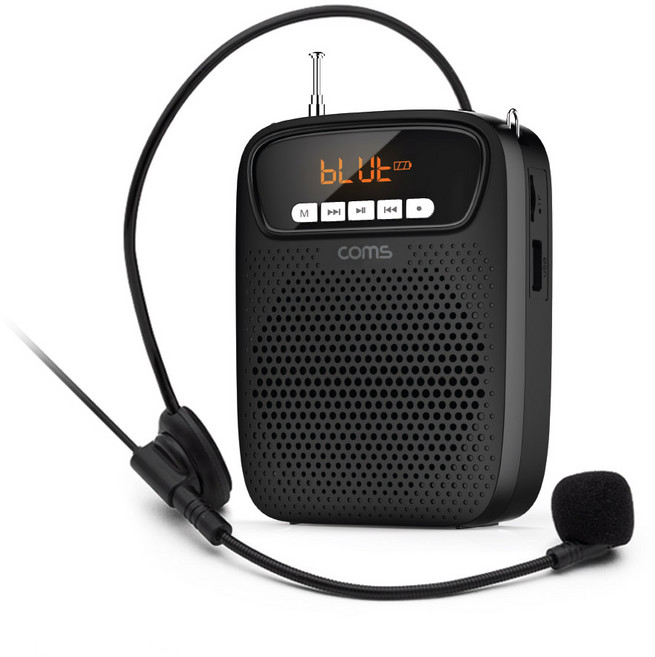 컴스 휴대용 블루투스 앰프 스피커 유선마이크 세트, WW413, 블랙, 1개