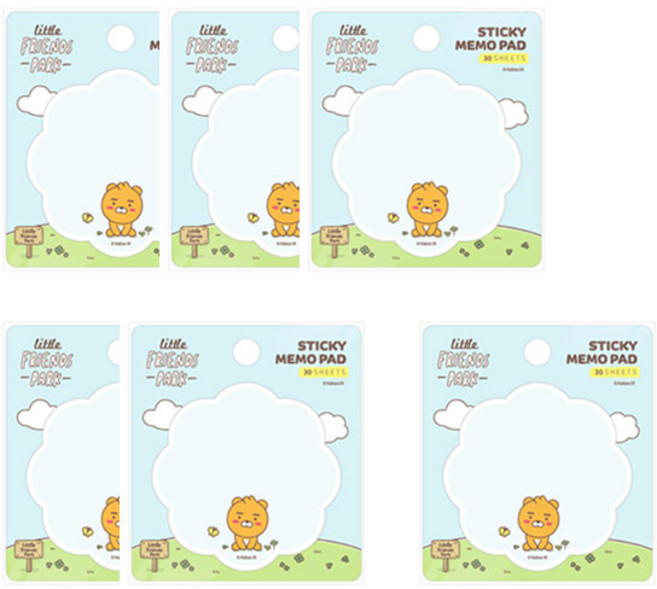 카카오프렌즈 리틀 형태 점착 메모지, 리틀라이언, 1개입, 6개