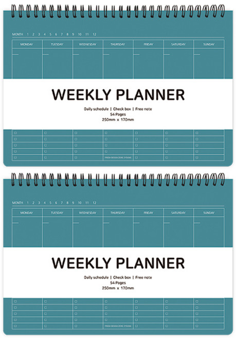 투영디자인 엘리트 체크 위클리 플래너 다이어리, 피콕그린, 2개