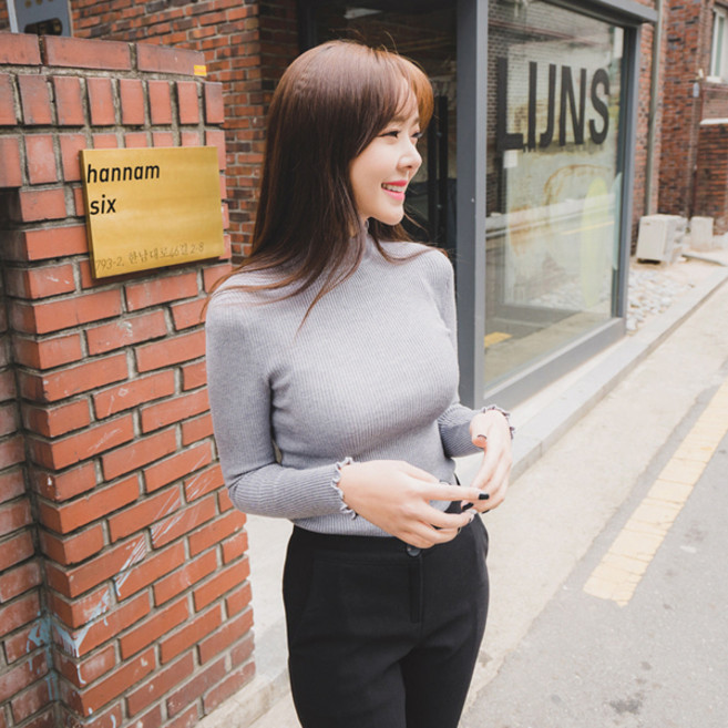 엔비룩 여성용 콜트 넥 슬림 니트