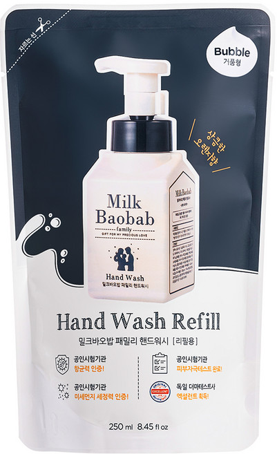밀크바오밥 패밀리 핸드워시 리필용, 상큼한오렌지향, 250ml, 1개
