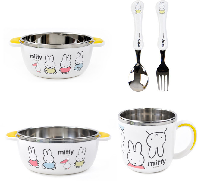 키친유 미피 국산 논슬립 스텐 식기 5종 세트, 혼합색상, 공기 + 대접 + 컵 + 스푼 + 포크, 1세트