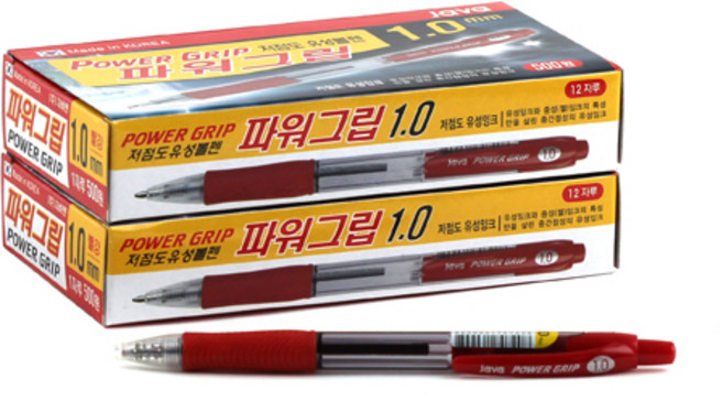 자바펜 파워 그립 볼펜 1.0mm, 빨강, 24개