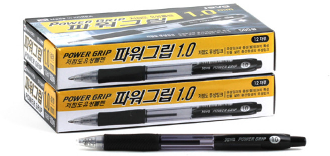 자바펜 파워 그립 볼펜 1.0mm, 검정, 24개
