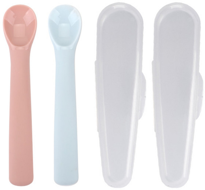 Dailylike Bonbon 副食品湯匙 2階段 2入 + 副食品盒 2入, 草莓 + 天空藍, 1個