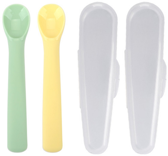 데일리라이크 봉봉 이유식 스푼 2단계 2종 세트 + 이유식케이스 2p, 레몬 + 민트, 1개