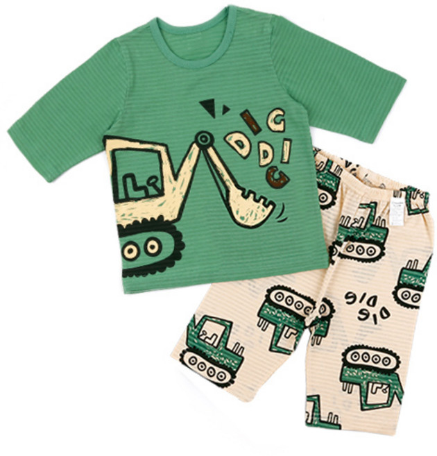 Maykids 男童款挖土機印花7分袖家居服套裝