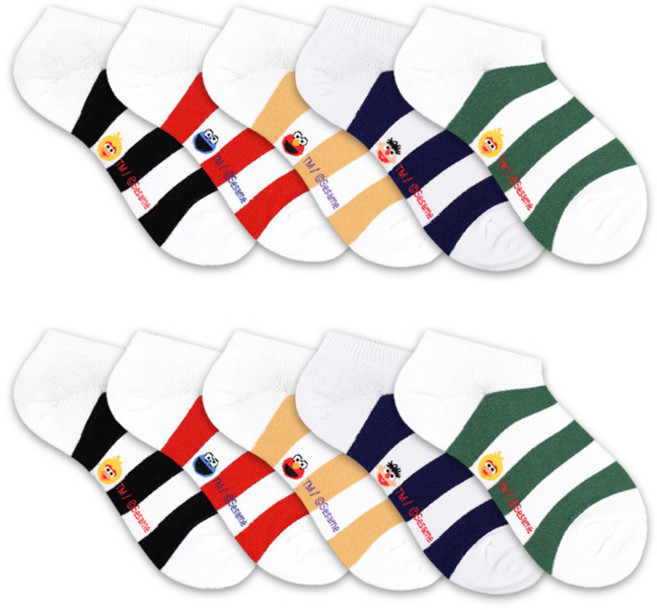 헤이내꼬 여성용 세사미스트리트 볼드스트라이프 스니커즈 양말 5종 x 2족 세트