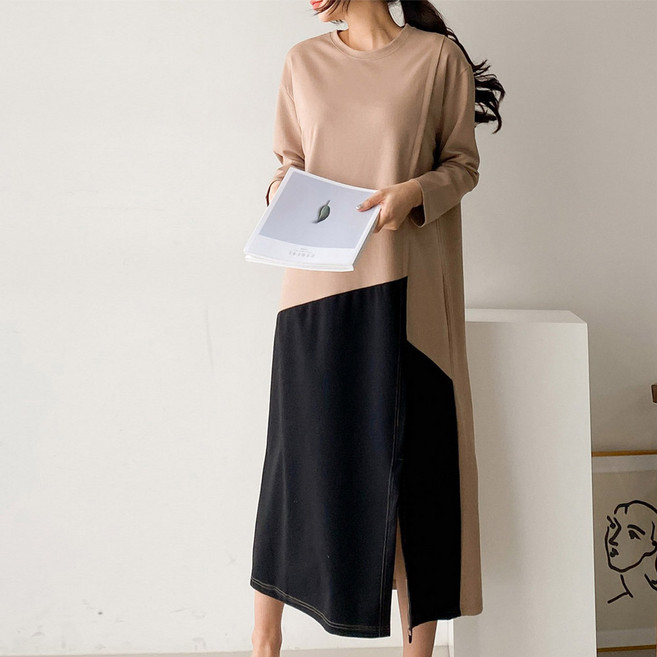 엄짱 임부복 데얼 사선배색 롱원피스