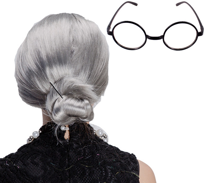 파티쇼 파티 할머니 가발 안경 세트, 가발(실버), 안경(단일색상), 1세트