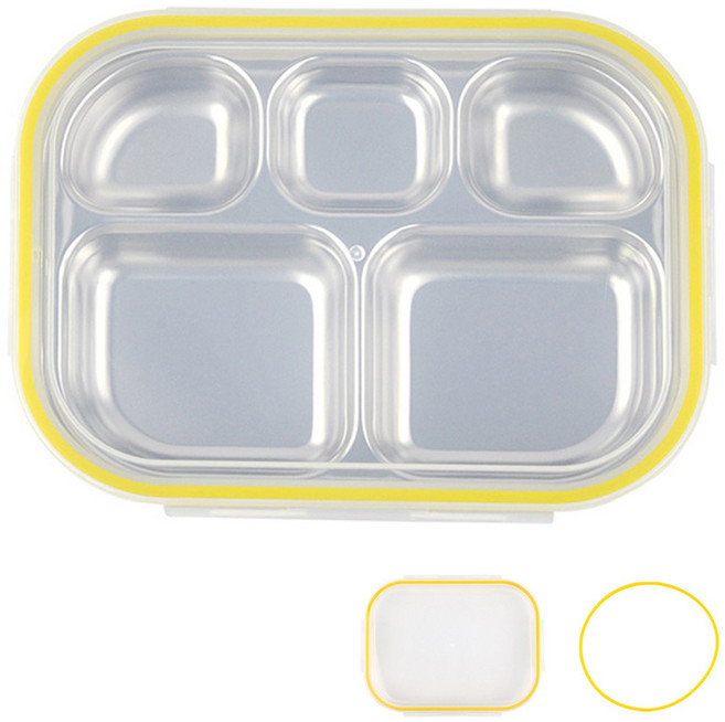 국산 스텐 식판도시락, 혼합색상, 도시락 + 뚜껑 + 실리콘, 1개