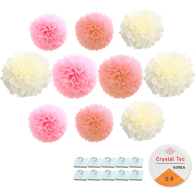 리빙다 3색 혼합 꽃볼 10p 세트, 베이비핑크, 피치
