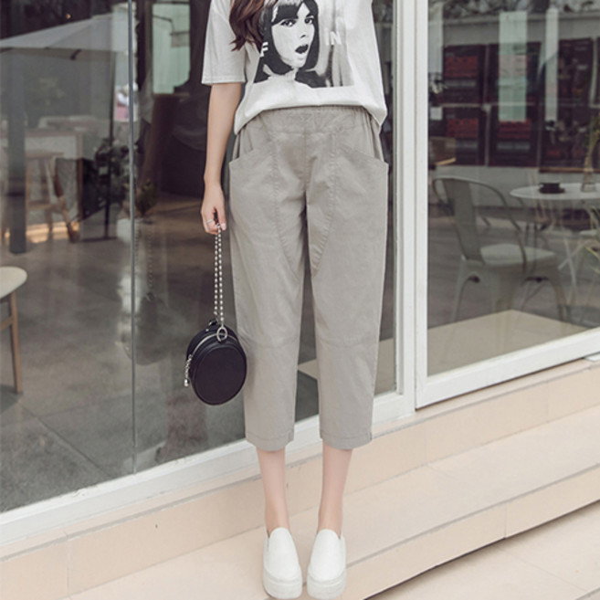 유니제이 여성용 코튼 밴딩 8부 배기팬츠