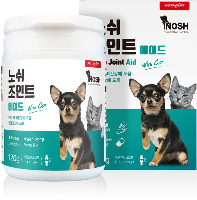 뉴트라라이프 반려동물 노쉬 영양제, 120정, 뼈/관절강화, 1개 - 쿠팡