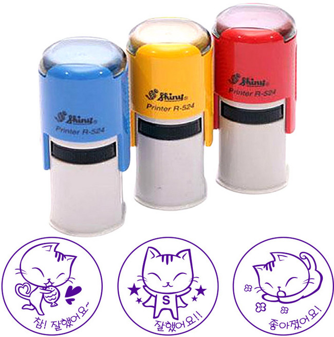 Shiny 선생님용 칭찬스탬프 3종세트 R-524 케이스 랜덤 발송, 고양이, 청보라색