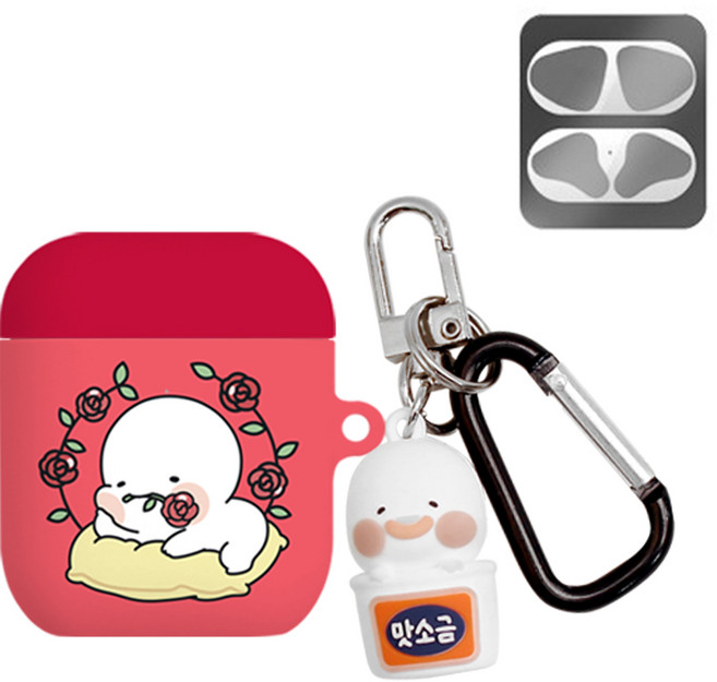 옴팡이 블리스 키링 하드 에어팟케이스 + 철가루 방지 스티커, 로즈팡, 1개