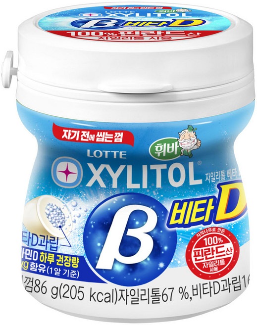 롯데제과 자일리톨 껌 베타 비타D 용기, 86g, 1개
