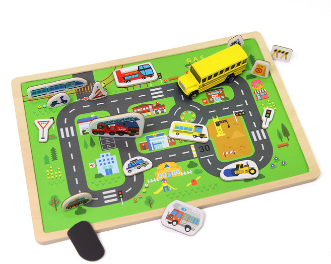나무 탈것 교통수단 자석 퍼즐, 1개, 43피스