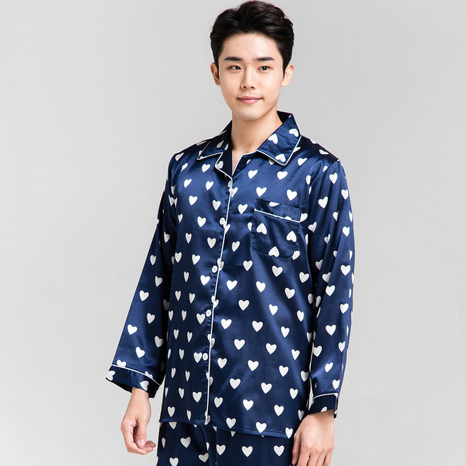 이라인 남성용 버닝하트 실크 잠옷 상하세트