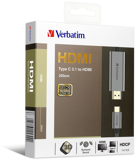 버바팀 C 3.1 to HDMI 케이블, 200cm, 그레이, 1개