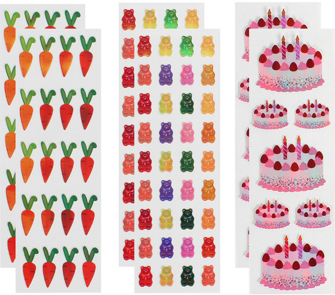 스티커마켓 오로라스티커 Vol5 3종 x 2p 세트, 토끼당근 + 젤리베어 + 딸기케이크, 1세트