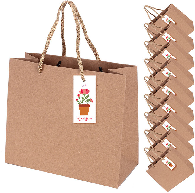 크라프트 쇼핑백 + 카네이션 택, 혼합색상