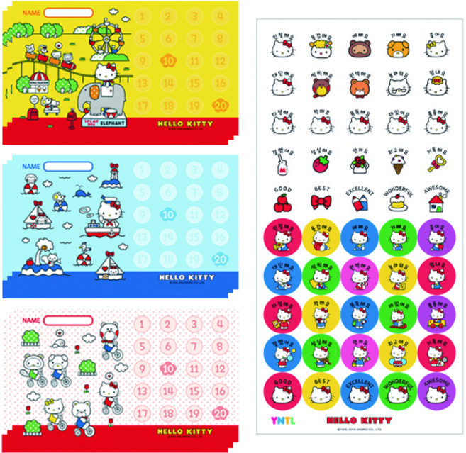 미니 칭찬스티커 헬로키티 3종 세트, 혼합 색상, 1세트