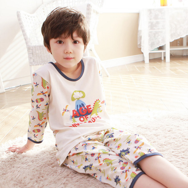 위드오가닉 아동용 통기성 오가닉 7부 공룡시대 실내복 상하의 세트