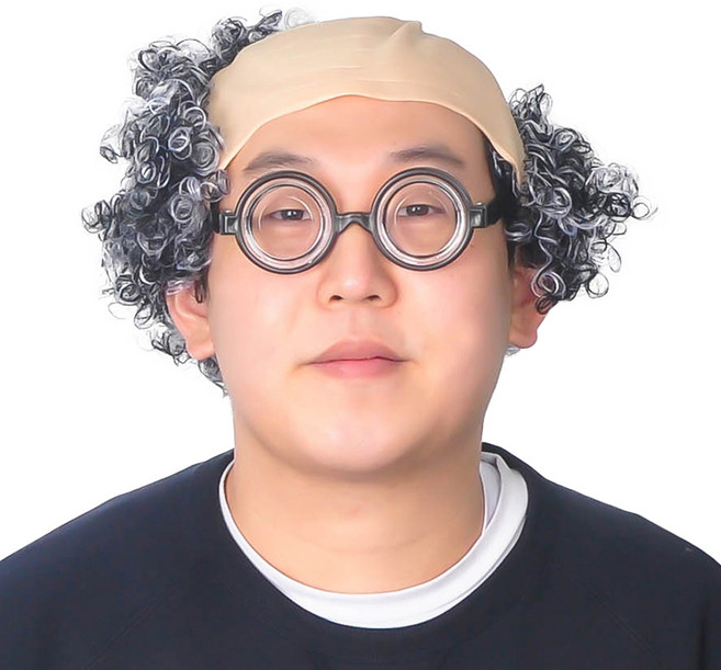 파티쇼 파마대머리가발 + 바보안경 빙글빙글, 혼합색상, 1개