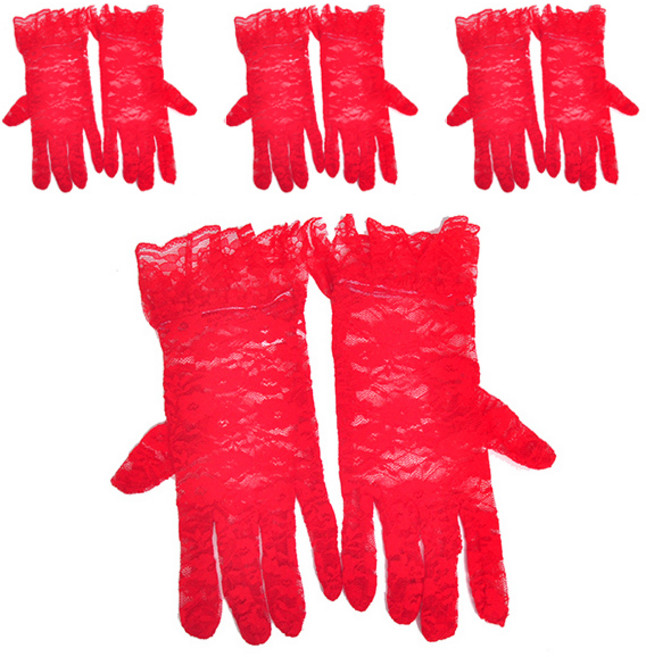 파티쇼 파티 드레스 손목장갑 망사, 레드, 4개