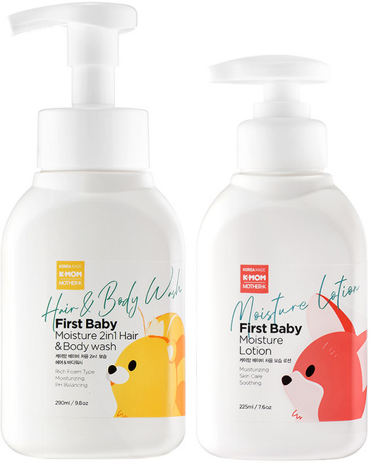 케이맘 베이비 처음 헤어 앤 바디워시 290ml + 보습 로션 225ml 목욕 세트, 1세트
