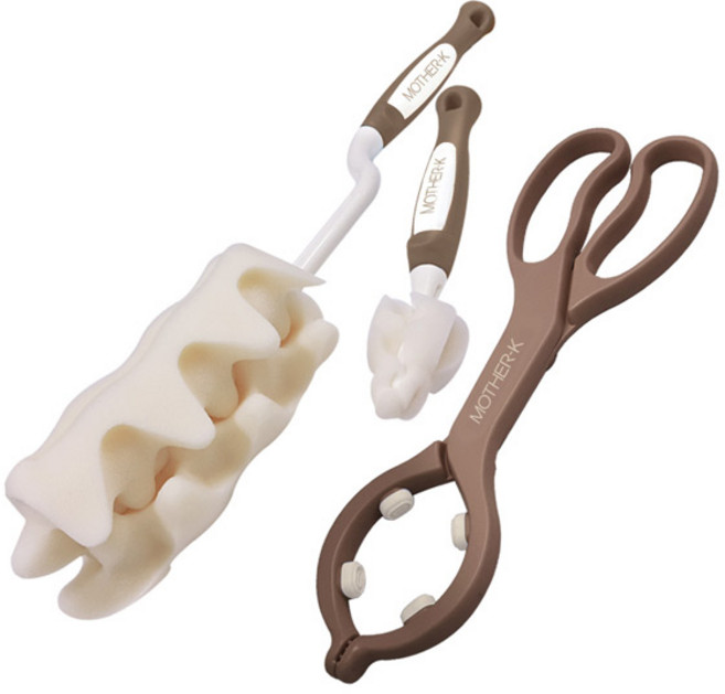 마더케이 젖병 브러쉬 + 젖꼭지 브러쉬 + 젖병 소독 집게 세트, 1세트, 코코아