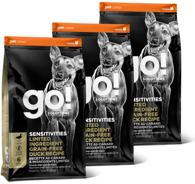 go 전연령 강아지 센서티브 LID 레시피 건식사료, 오리, 2kg, 3개