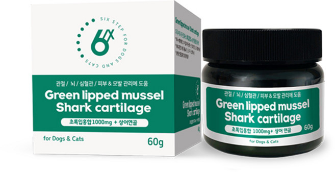 식스스텝 반려동물 초록입홍합 1000mg + 상어연골 영양제, 뼈/관절강화, 60g, 1개