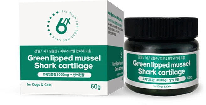 식스스텝 반려동물 초록입홍합 1000mg + 상어연골 영양제, 뼈/관절강화, 60g, 1개 - 쿠팡