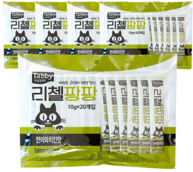 테비토퍼 리첼팡팡 고양이 간식, 연어 + 치킨 혼합맛, 200g, 5개