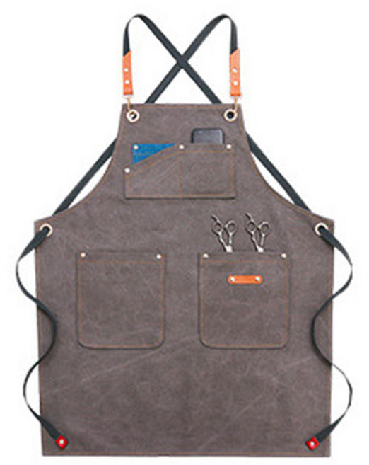 HAMATE 포켓배색 가죽포인트 앞치마 에이프런, 그레이, 1개