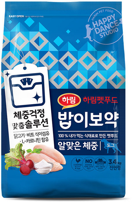 밥이보약 강아지 기능성 사료, 다이어트(체중감소), 3.4kg, 1개