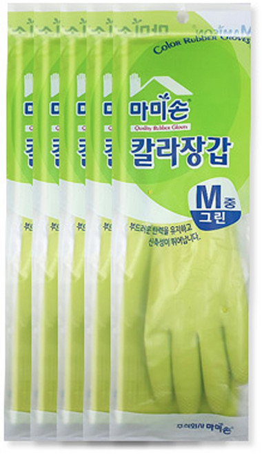 마미손 칼라 고무장갑 M, 그린, 중(M), 5개