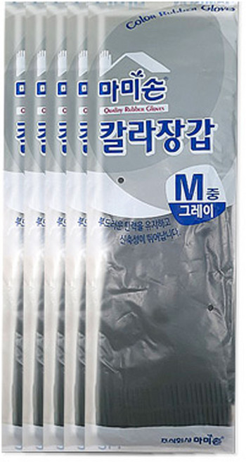 마미손 칼라 고무장갑 M, 그레이, 중(M), 5개