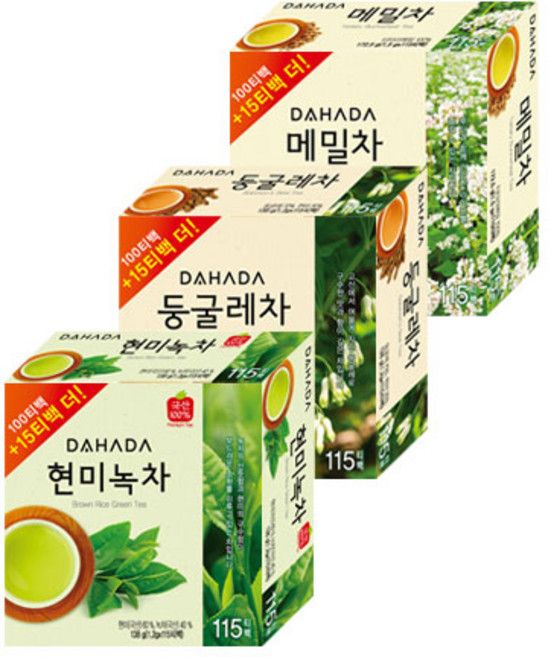 다하다 115티백 3종 세트 2, 현미녹차 1.2g x 115p + 둥굴레차 1.2g x 115p + 메밀차 1.5g x 115p, 1세트