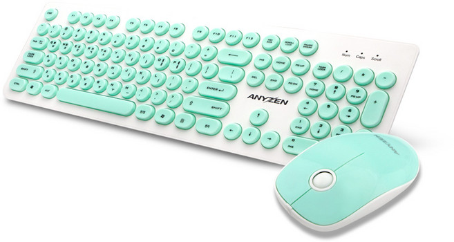 애니젠 유선 키보드 마우스 세트, MK200, 민트, 일반형
