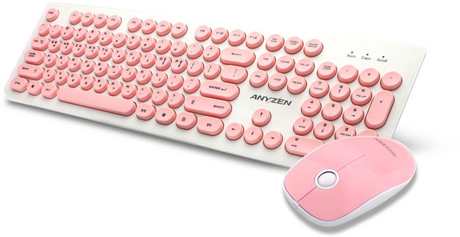 애니젠 유선 키보드 마우스 세트, MK200, 핑크, 일반형