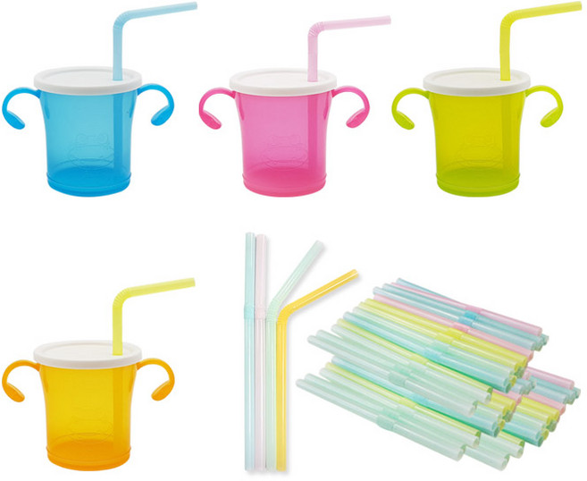 아가프라 빨대컵 180ml 4p + 전용빨대 50p 세트, 1세트, 핑크 + 오렌지 + 그린 + 블루