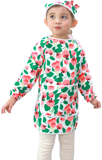 베베슈에뜨 면 느낌 긴팔 방수 미술 가운 + 두건 세트, 튤립