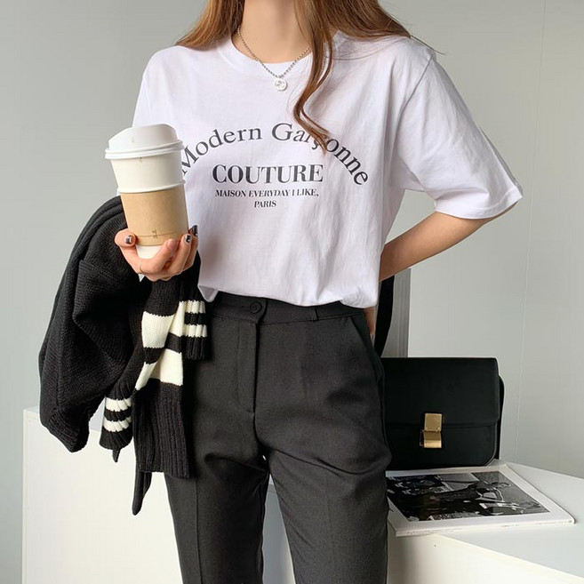 온더리버 여성용 모던 레터링 반팔 티셔츠