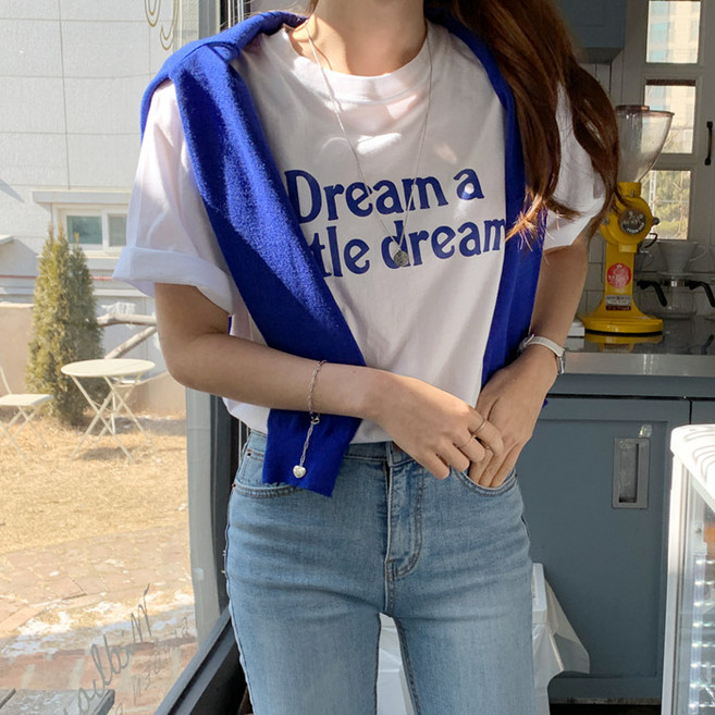 온더리버 여성용 리틀 레터링 반팔티셔츠